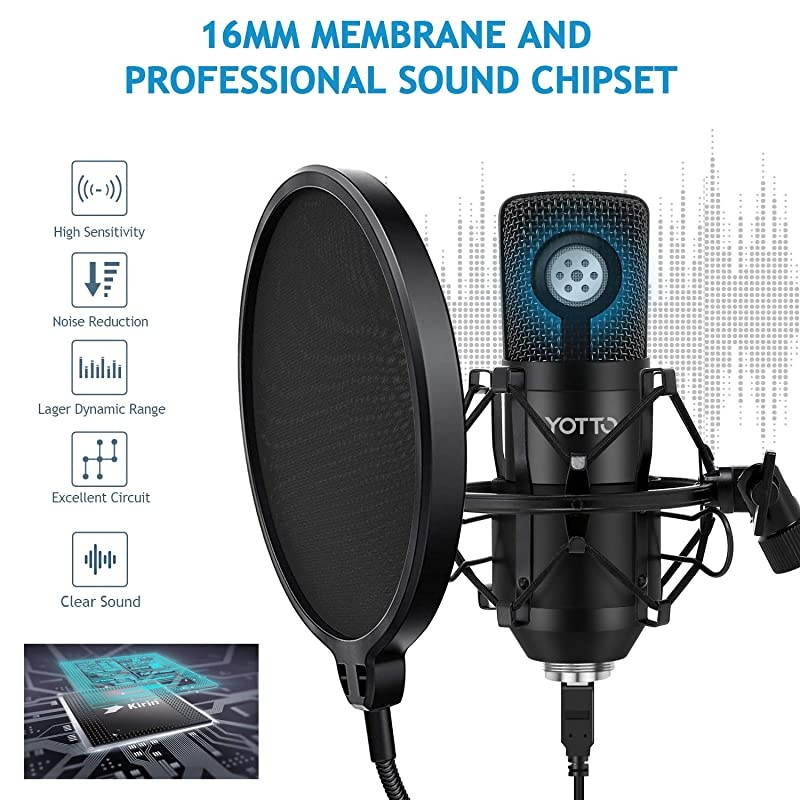 USB Microphone Kit 192KHZ24BIT Plug amp Play Computer PC Microphone Studio Streaming Cardioid Mic with Boom Arm Shock Mount Pop Filter for Recording Broadcasting YouTube Gaming Voice