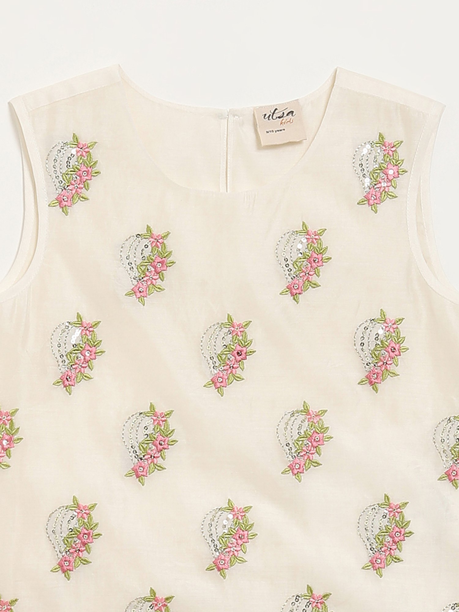 Utsa Kids by Westside Off-White Floral Kurta, Sharara & Dupatta