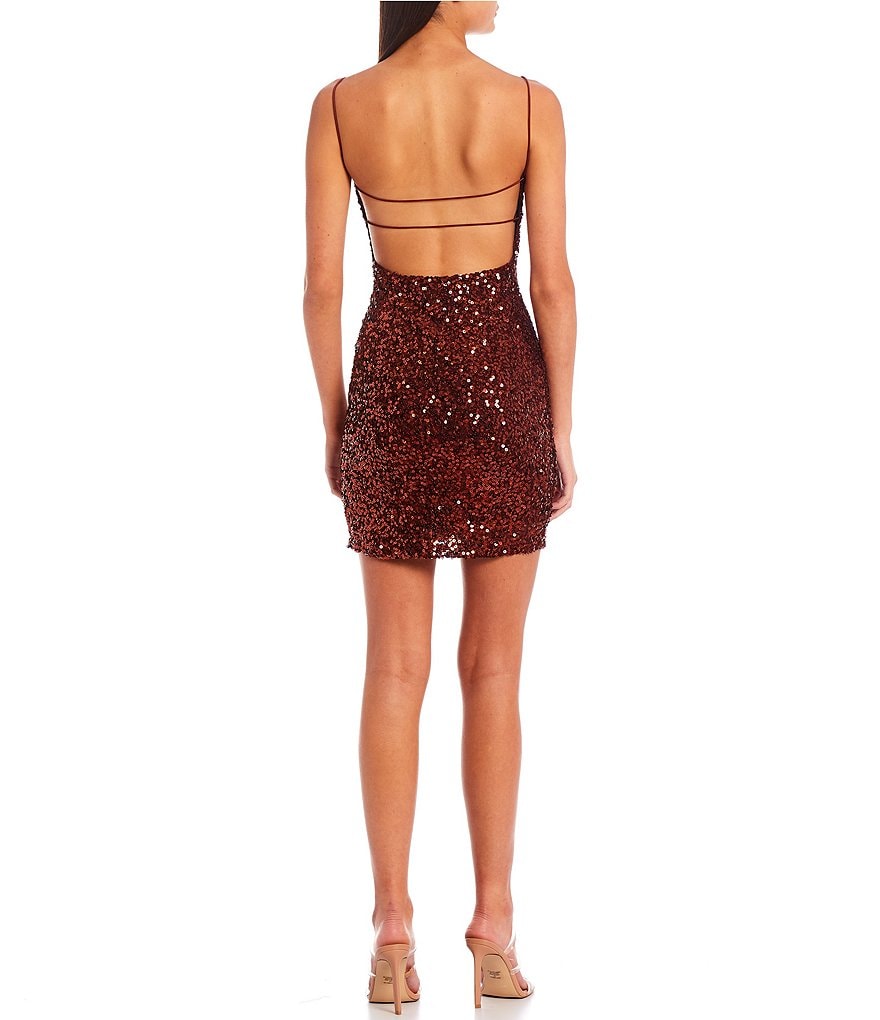 Blondie Nites High-Neck Shimmering Metallic Sheath Dress