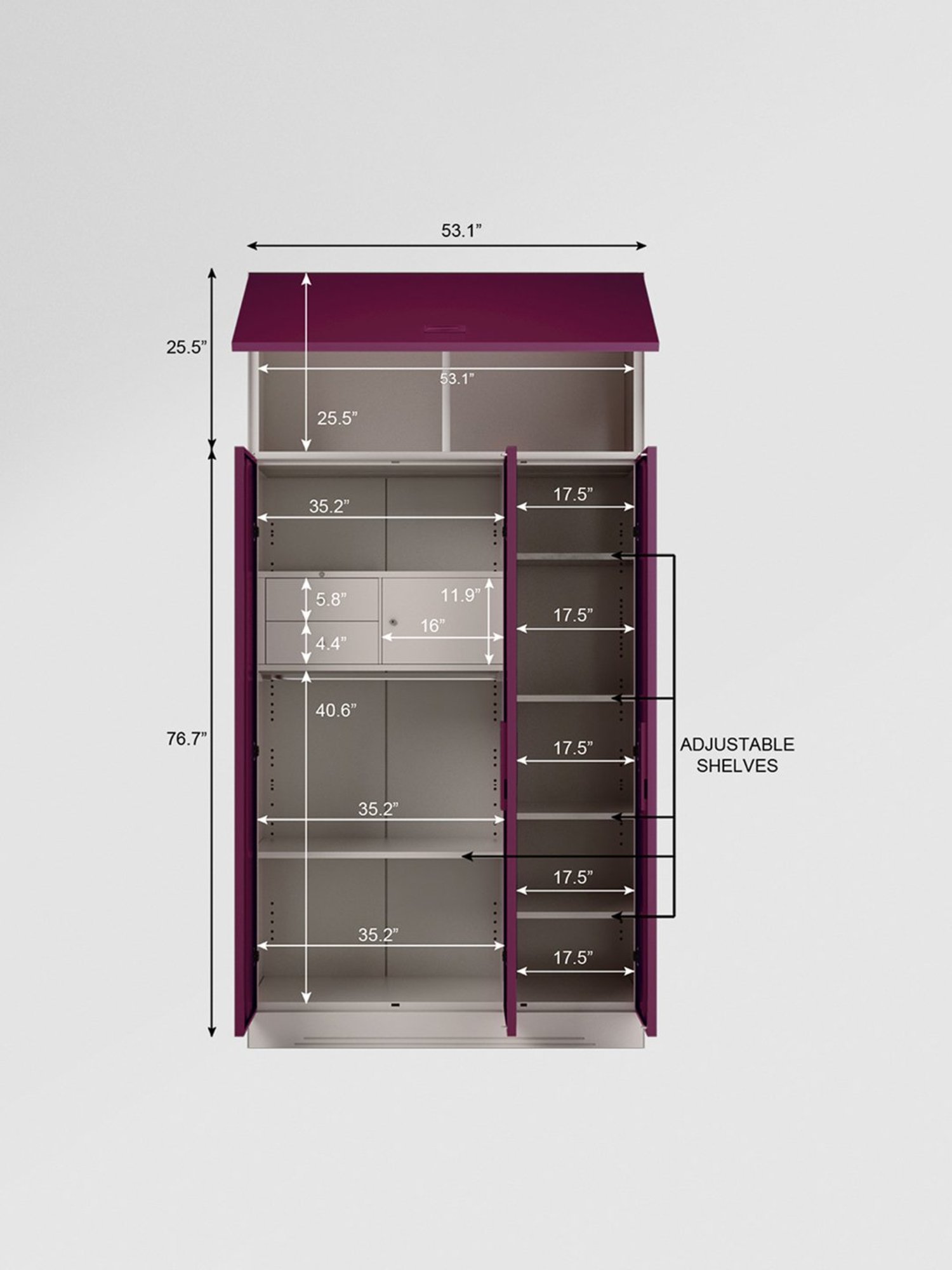 Godrej Interio Slimline 3-Door Steel Almirah, Purple (1-Year Warranty, 1 Locker, 2 Drawers,OHU)