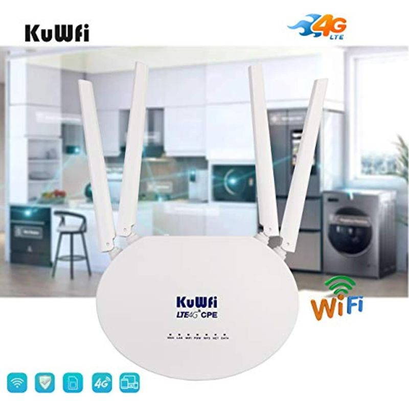 KuWFi LTE Router 300Mbps Unlocked 4G Wireless WiFi Internet Router with SIM Card Slot 4pcs Non-Detachable Antennas Mobile WiFi Hotspot Support B1/B3/B5/B7/B8/B20 [NOT for USA] (CPE812-EU)