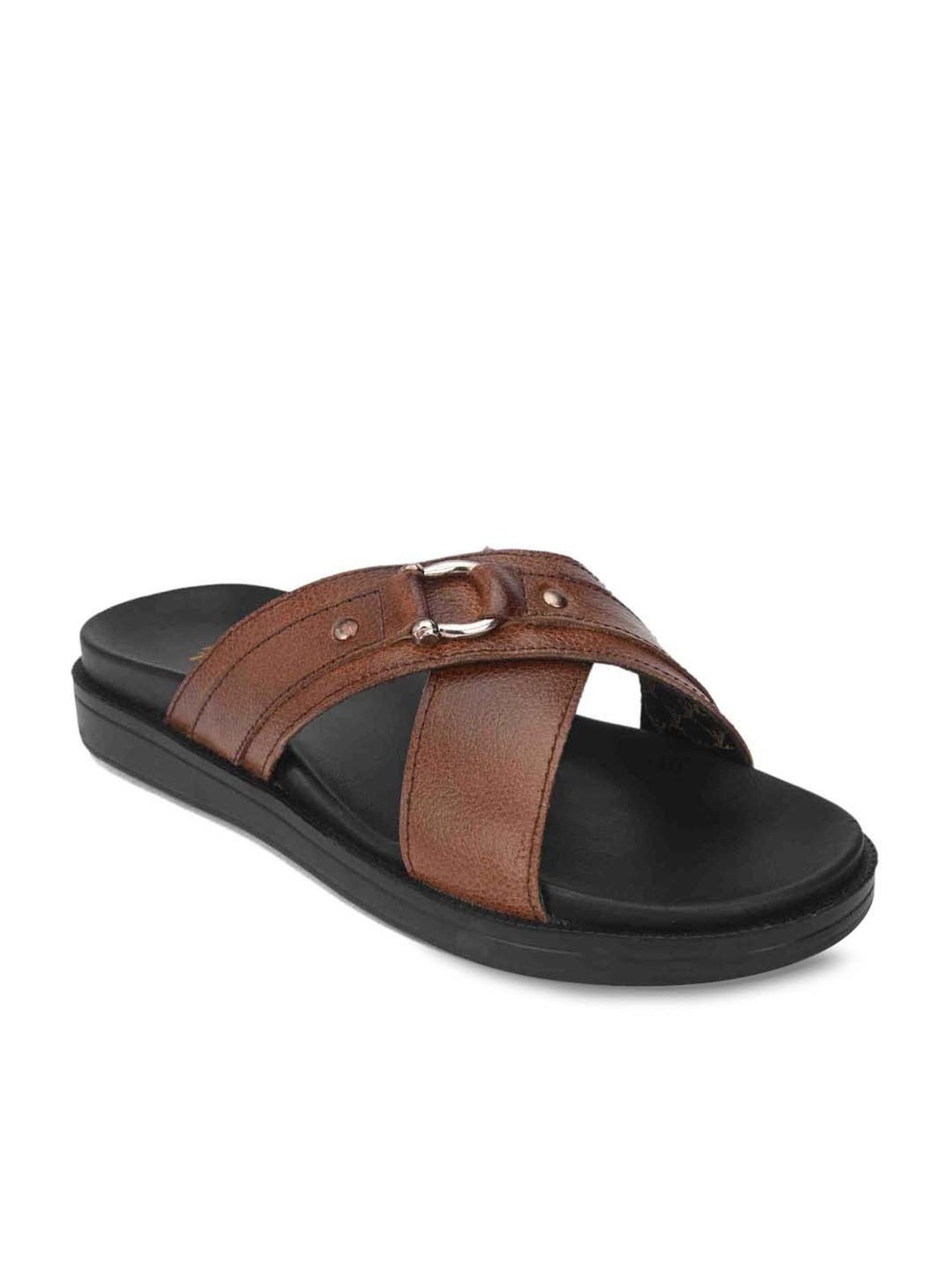 Alberto Torresi Men's Tan Cross Strap Sandals