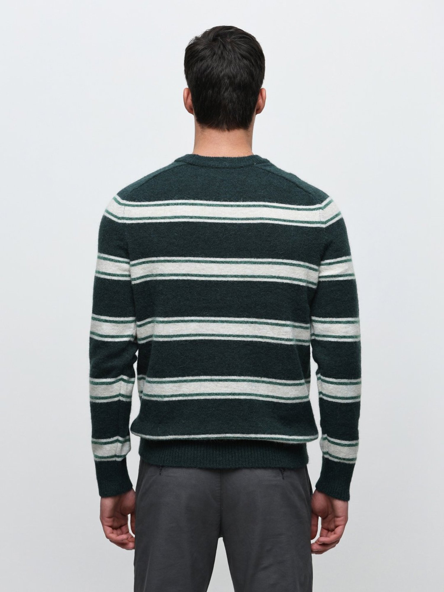 SELECTED HOMME Green & White Regular Fit Striped Sweater