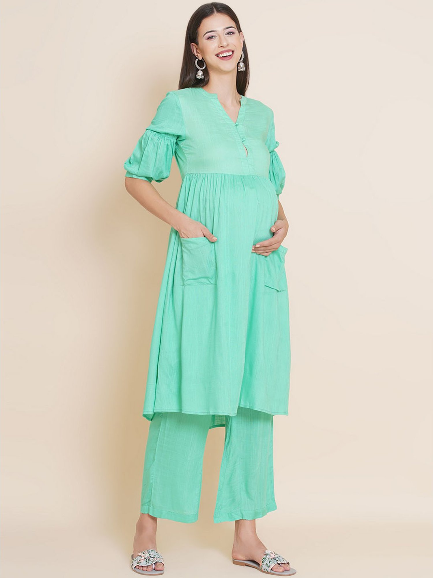 Mine4Nine Green Kurta With Palazzos