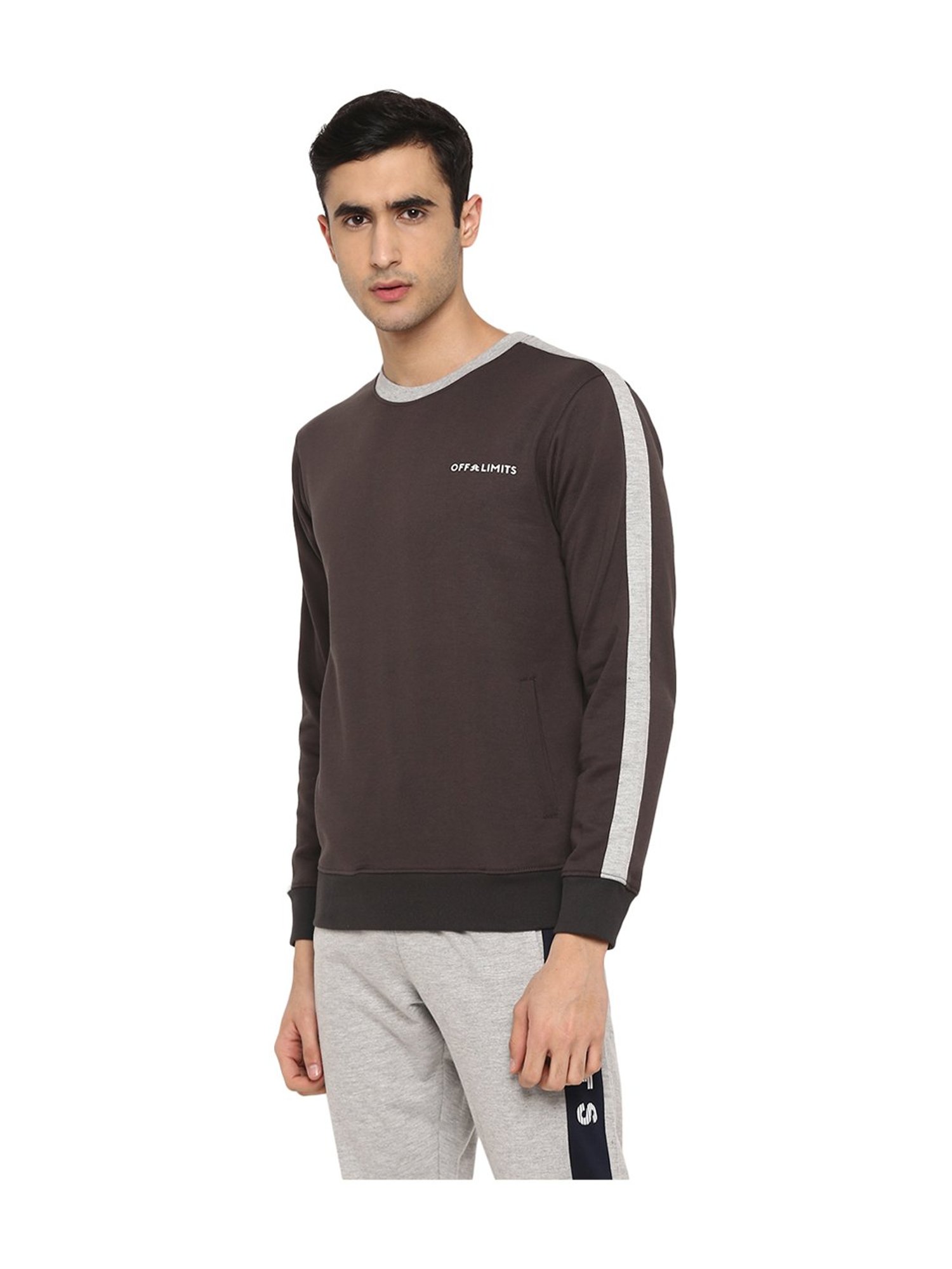 OFF LIMITS Dark Grey Solid Full Sleeves Sweatshirt