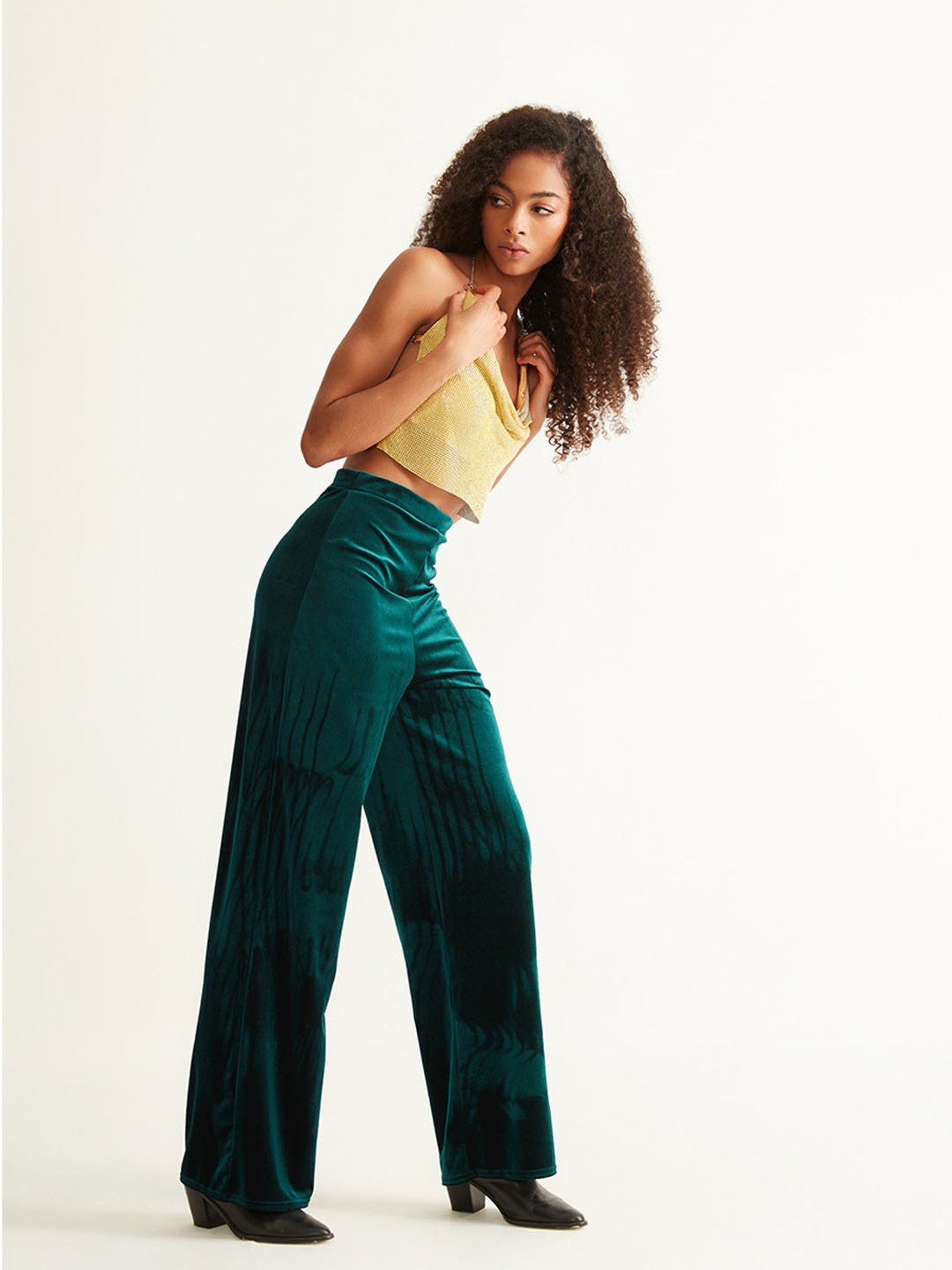 Cover Story Yellow Textured Crop Top