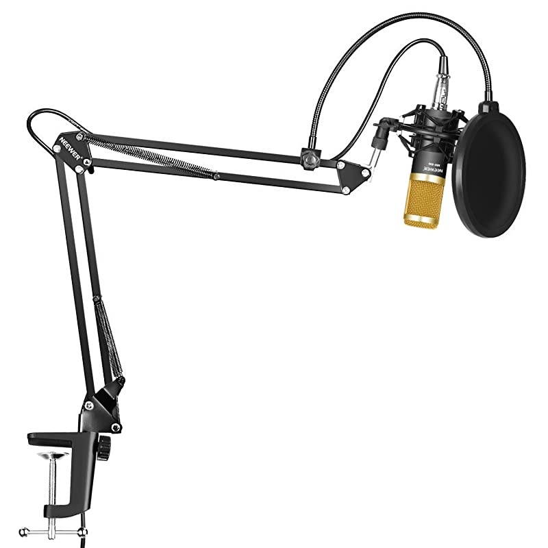 Professional Studio Broadcasting Recording Condenser Microphone & NW- 35 Adjustable Recording Microphone Suspension Scissor Arm Stand with Shock Mount and Mounting Clamp Kit