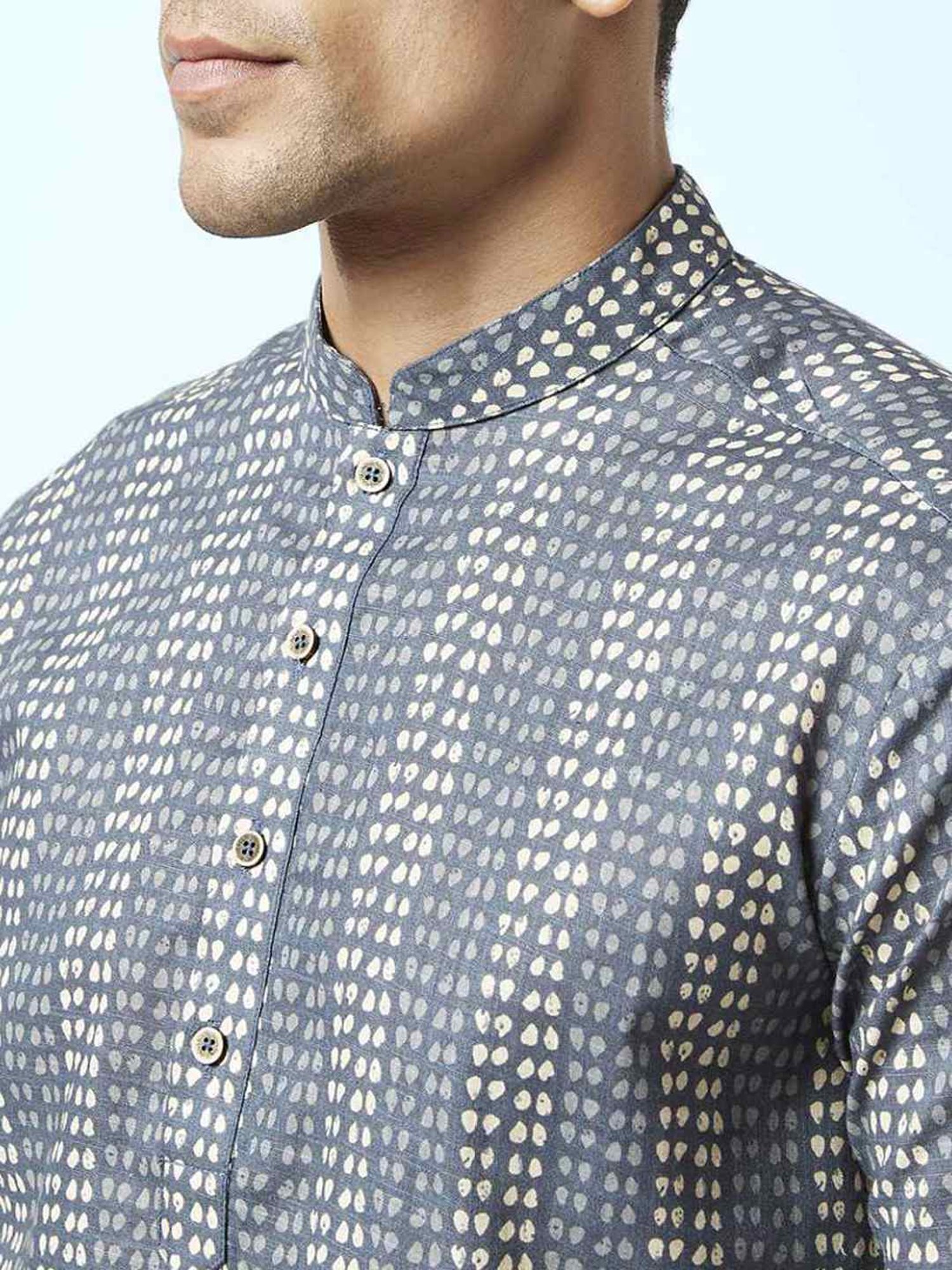 Indus Route by Pantaloons Indigo Cotton Regular Fit Printed Kurta