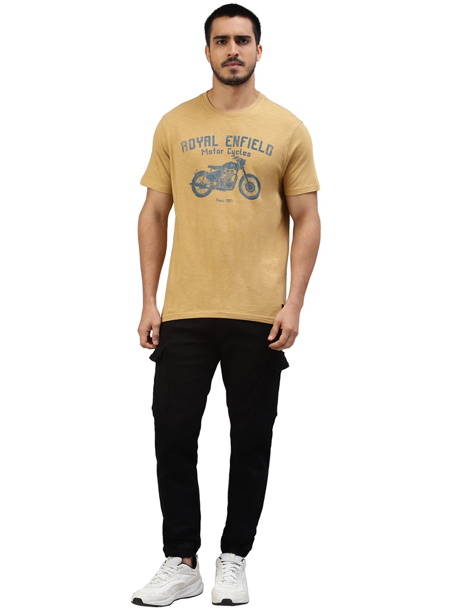 Royal Enfield 1901 Legacy Dark Khaki Regular Fit Printed Crew T-Shirt