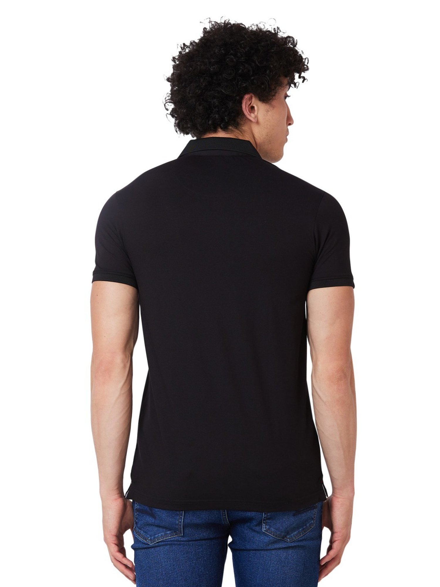 Spykar Black Slim Fit Polo T-Shirt