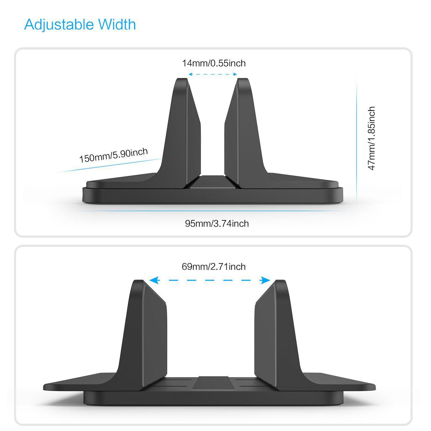 Vertical Laptop Stand [Adjustable Size], OMOTON Desktop Aluminum MacBook Stand with Adjustable Dock Size, Fits All MacBook, Surface, Chromebook and Gaming Laptops (Up to 17.3 inch), Black