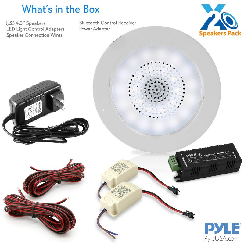 Pyle Audio 4 Inch 2 Way 160W Home Flush Ceiling/Wall Mount Bluetooth Speakers System and LED Light, Pair, White
