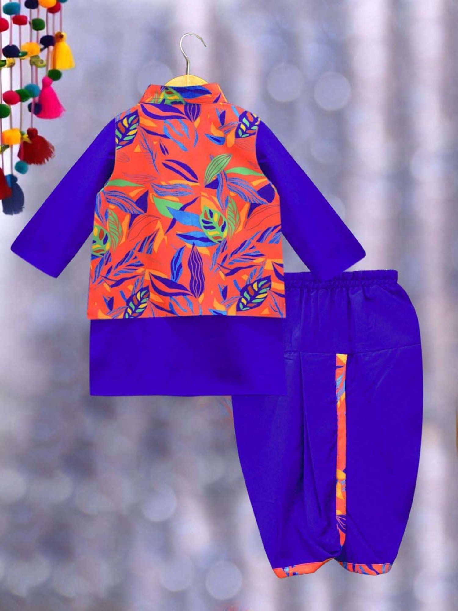 A.T.U.N. Boys Royal Blue & Orange Printed Full Sleeves Kurta Set
