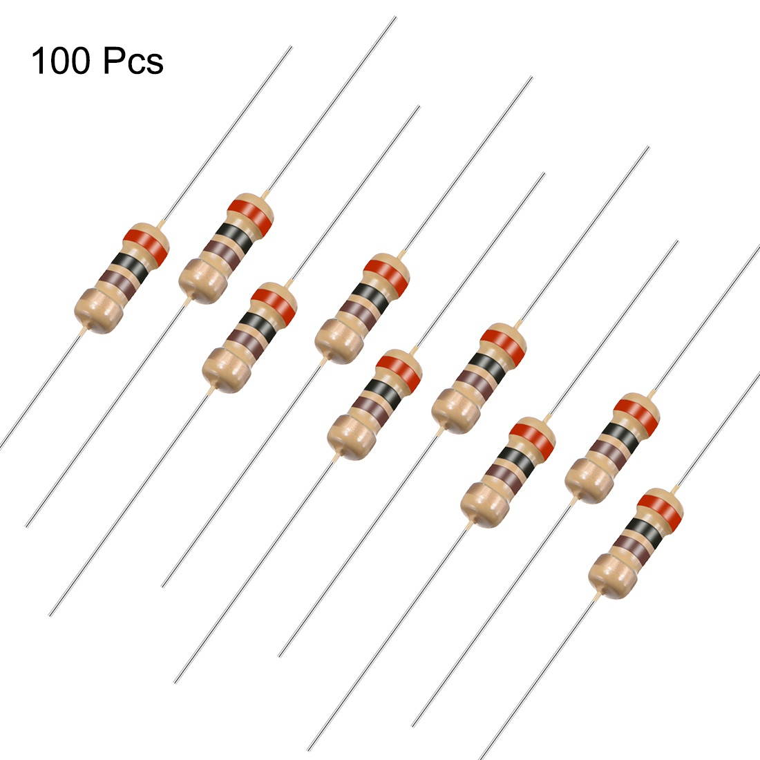 100pcs Axial Lead Carbon Film Resistors 200 Ohm 0.25W 5%Tolerances 4 Color Bands