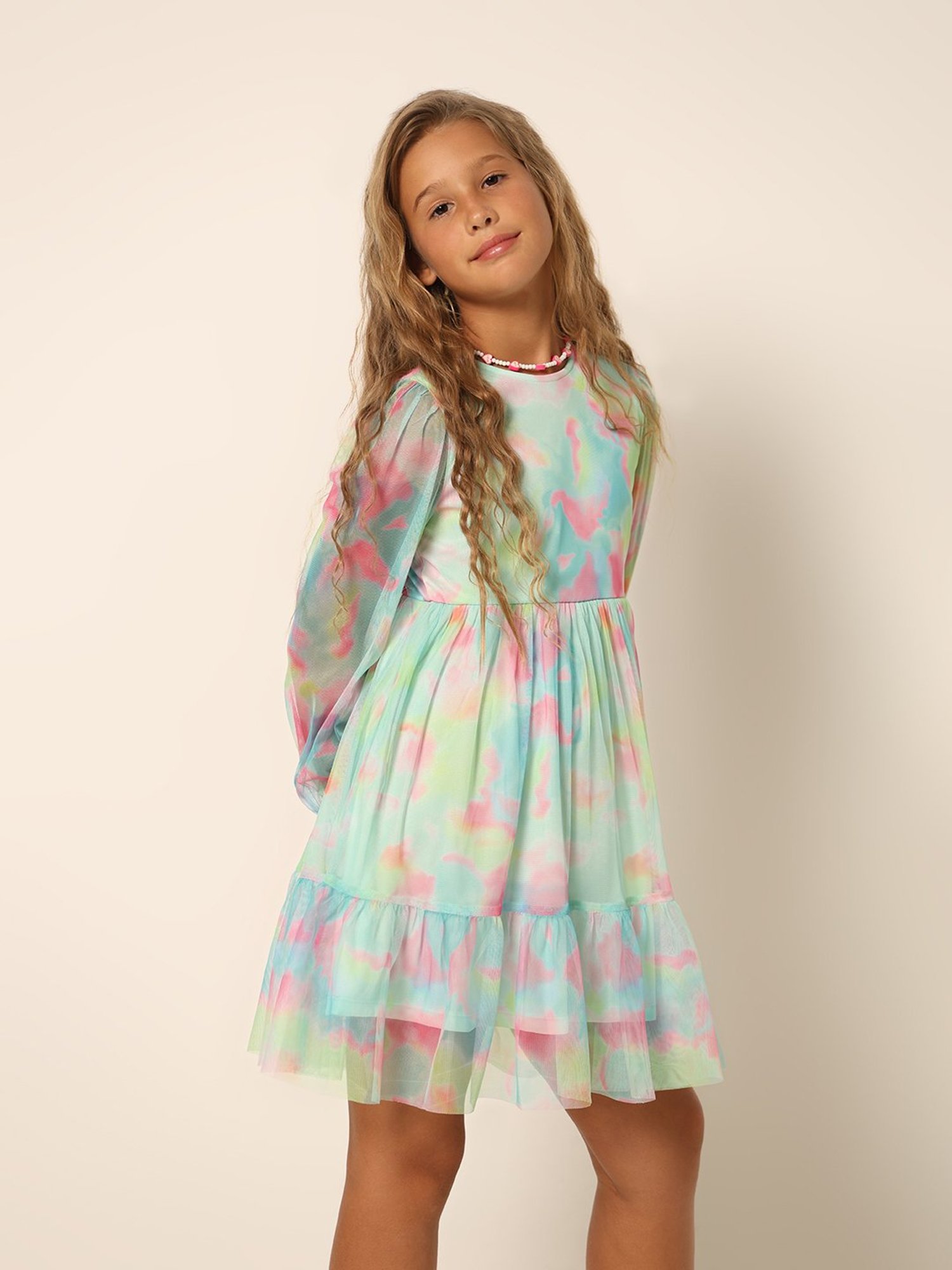 VERO MODA GIRL Multicolor Tie-Dye Full Sleeves Fit & Flare Dress