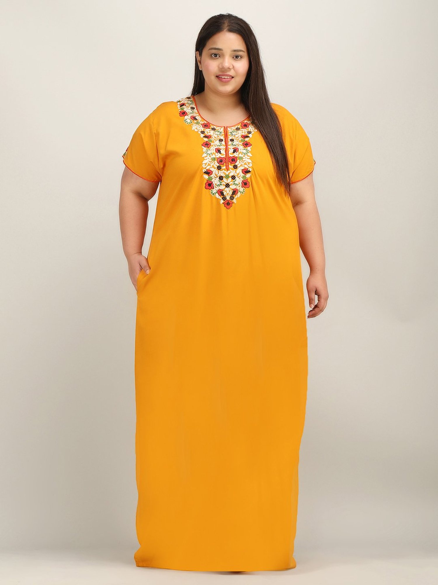 KOI SLEEPWEAR Mustard Embroidered Night Gown