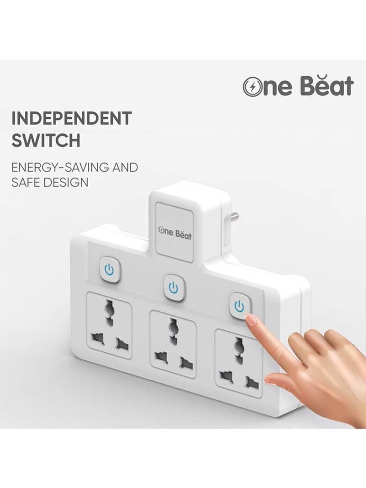One Beat Ob-203 3 Socket Extension Boards with LED Indicator (White & Grey, 2 m)