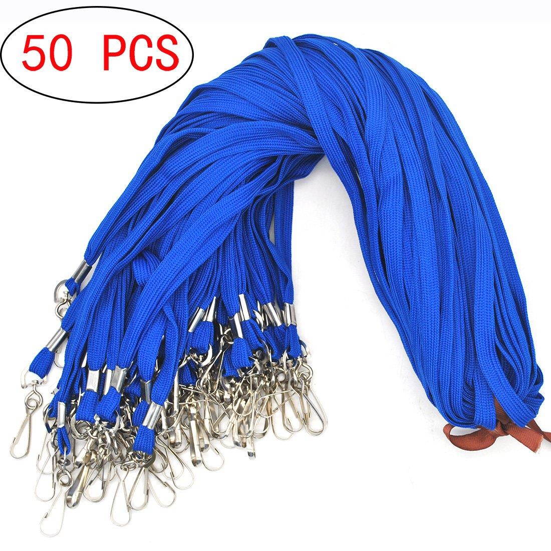 Lanldc 50 Pcs Nylon Neck Lanyards for Office ID Name Tags and Badge Holders(Blue)