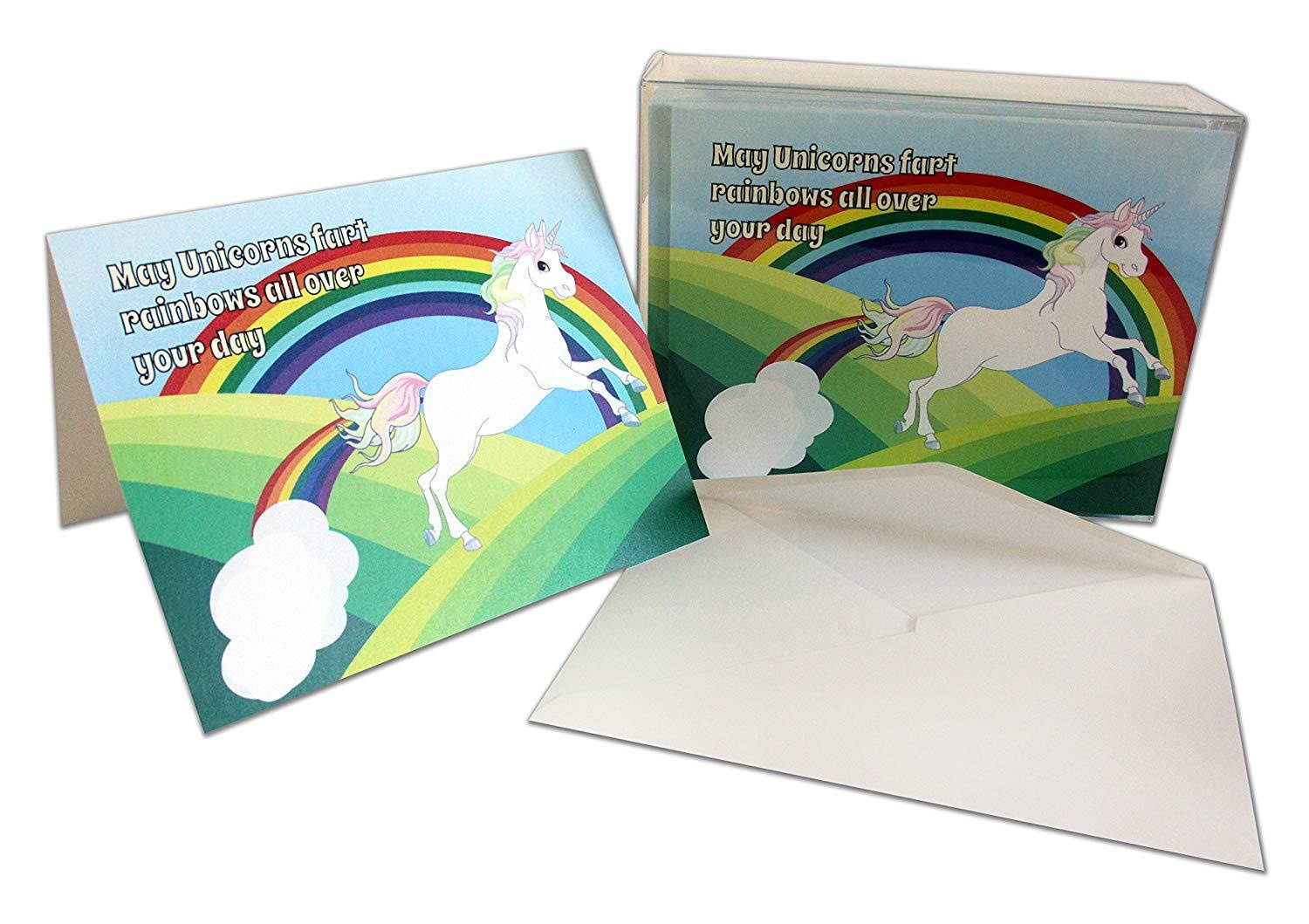 Unicorn Greeting Card - Humor - Rainbows - Blank on the Inside - Includes Cards and Envelopes - 5.5" x 4.25" (12 Pack)