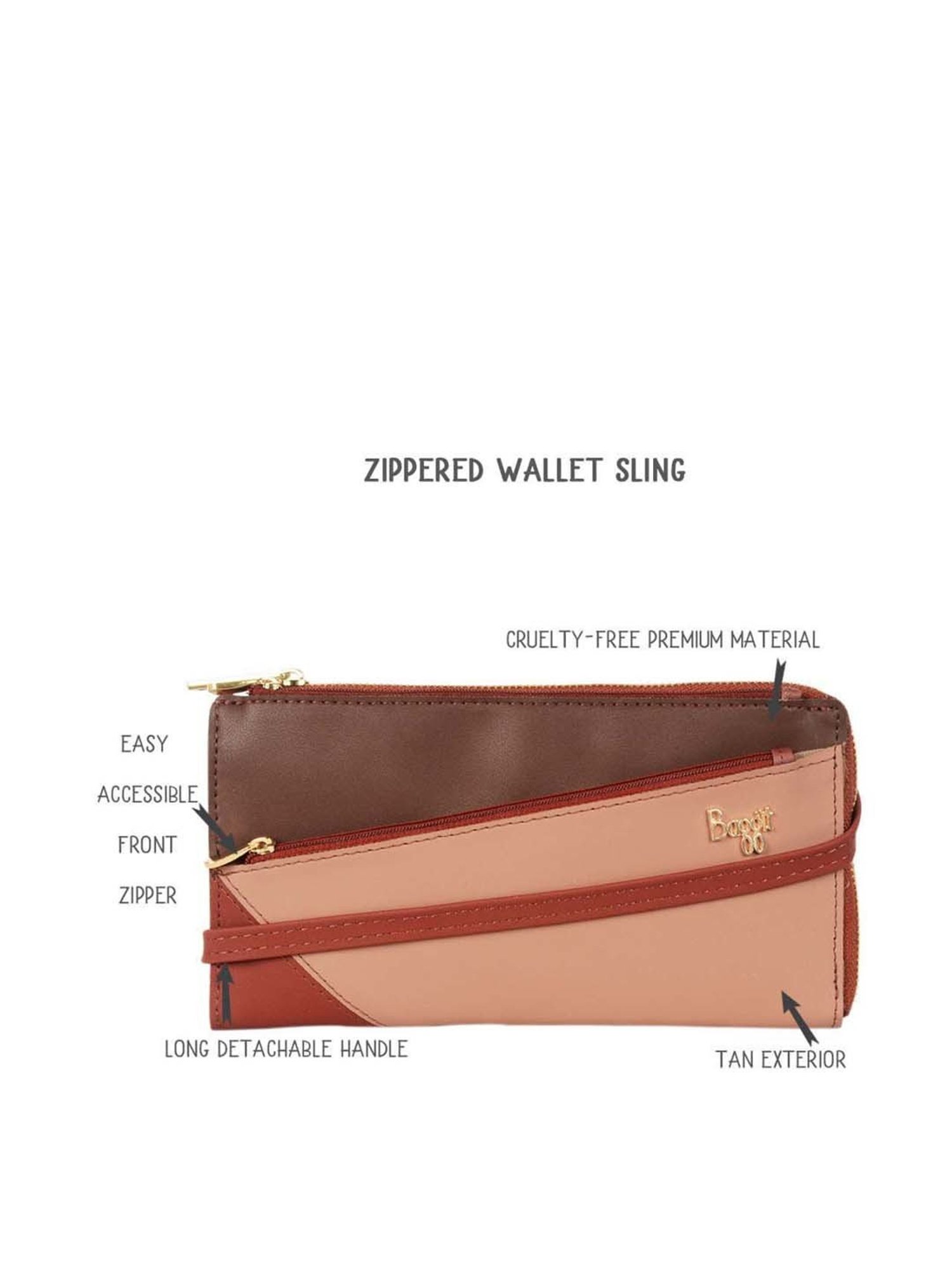 Baggit Tan Color Block Zip Around Wallet for Women