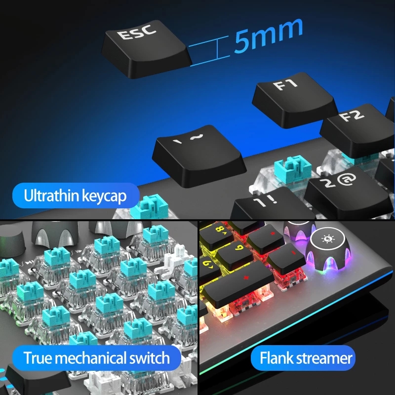 AULA F2088 RGB Mechanical Gaming Keyboard, with Media Keys, Detachable Wrist Rest, Rainbow Backlight, Durable Metal Panel, 104 Keys Anti-ghosting Ergonomic USB Wired PC Gaming Keyboards (Blue Switch)