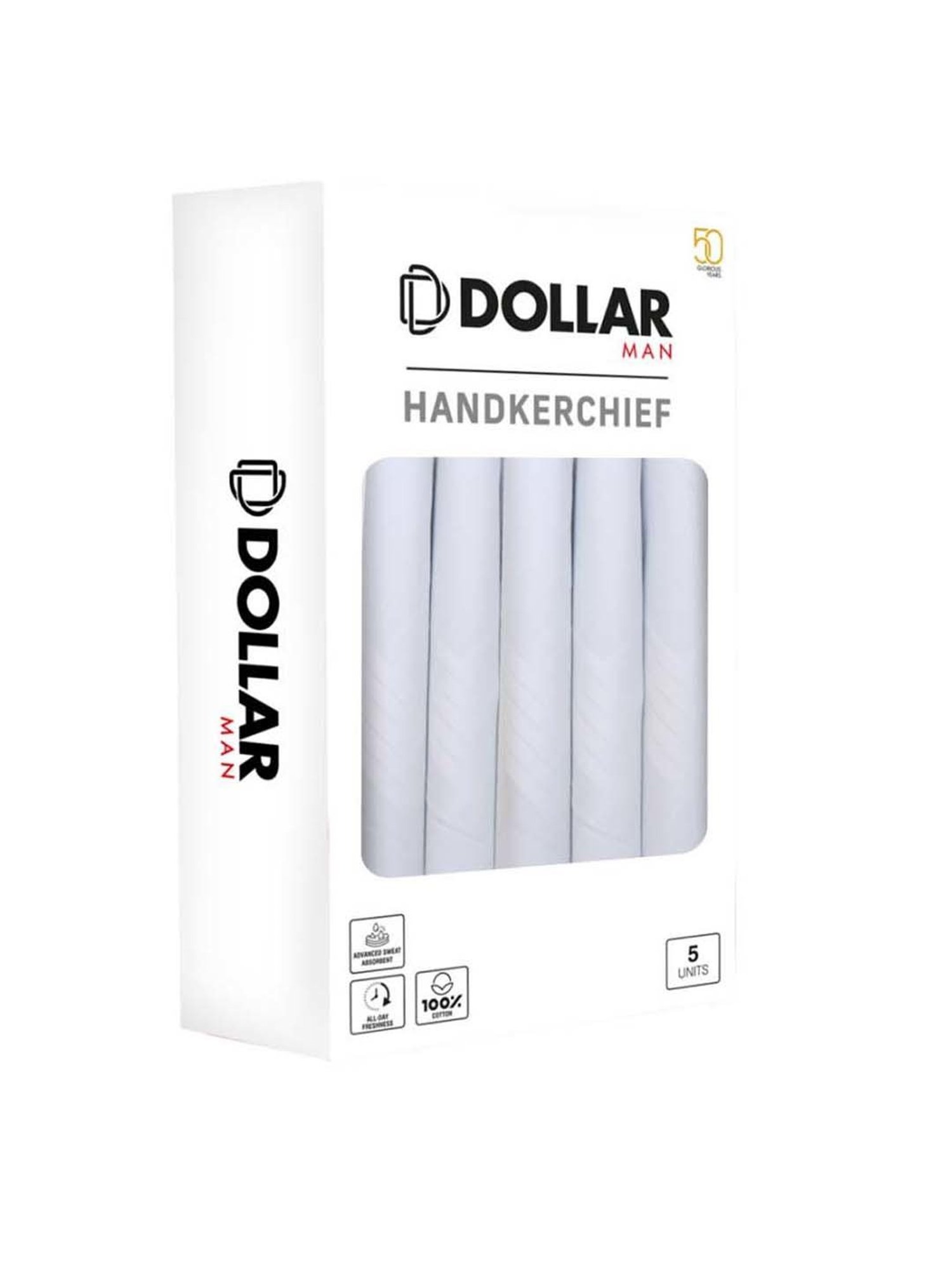 Dollar White Solid Handkerchiefs for Men - Pack of 5