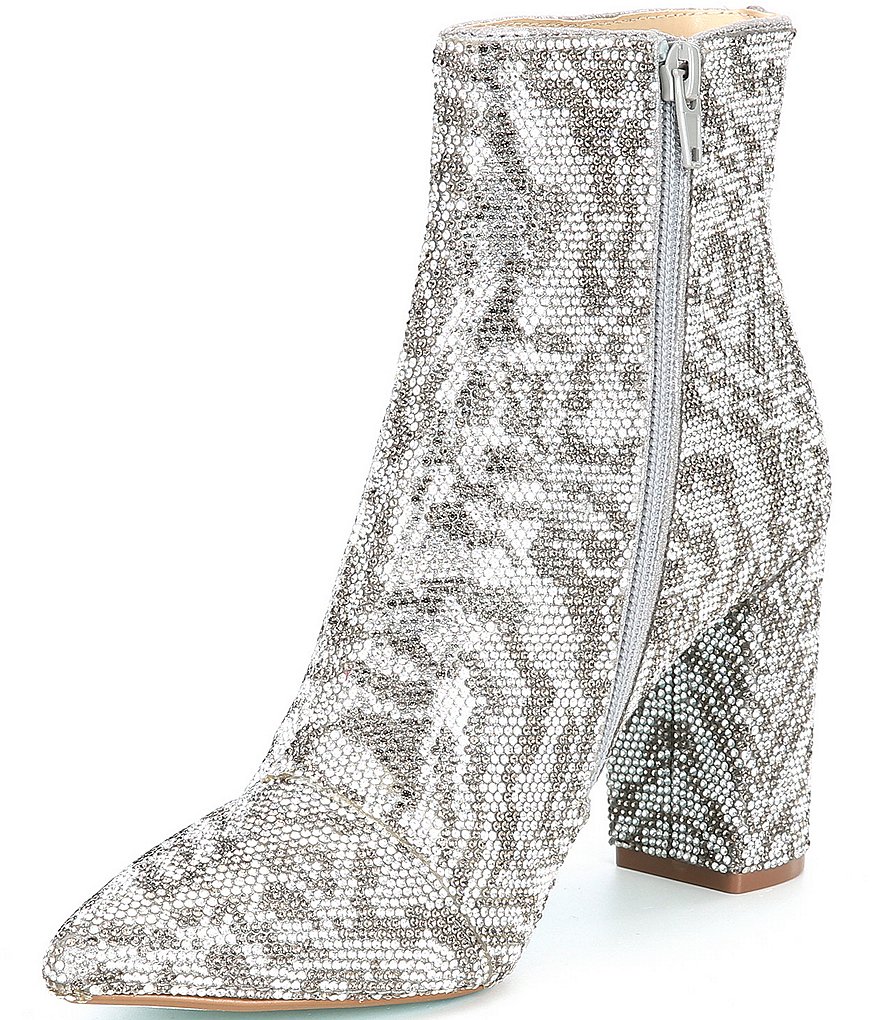 Blue by Betsey Johnson Cady Zebra Rhinestone Embellished Block Heel Booties