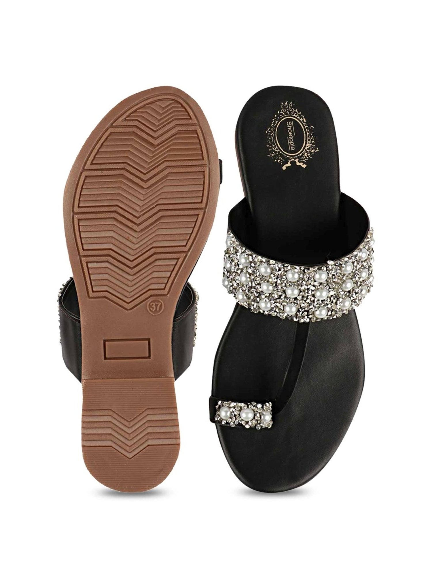 Shoetopia Women's Black Toe Ring Sandals