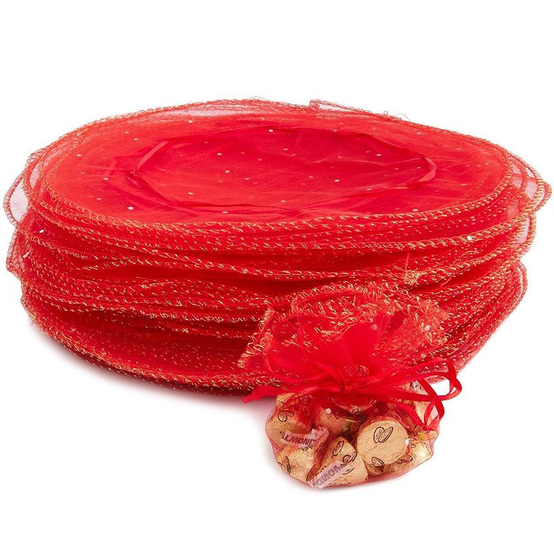 100PCS 10" Organza Bags, Red Wedding Favor Bags with Drawstring, Premium Jewelry Pouches Party for Festival Gift Bags and Candy Bags