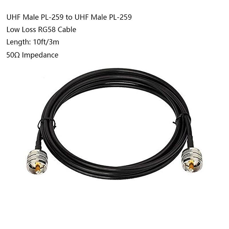 Male PL-259 to Male PL-259 RG58 Cable 10ft Low Loss Digital Coax Jumper for HAM & CB Radio,Antenna Analyzer,Dummy Load, SWR Meter