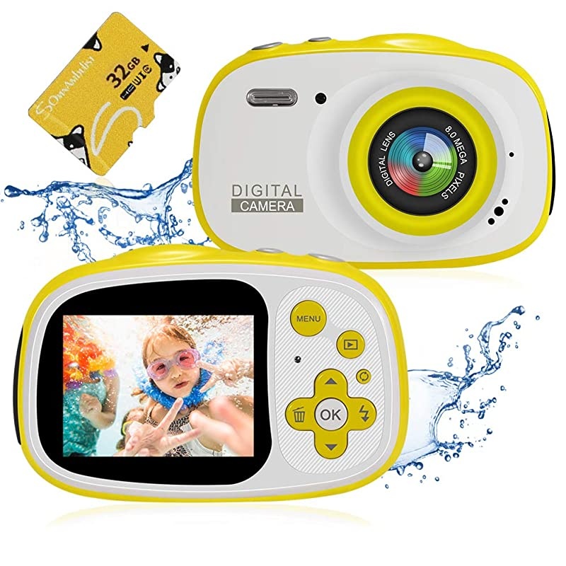 Kids Waterproof Camera 8MP 20 Inch HD Screen Camera Camcorder with 6X Digital ZoomRechargeable Toddler Video Camera with Photo Frame32G TF Card Included