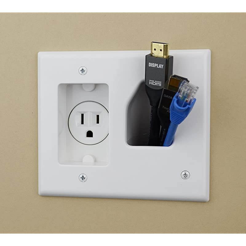 Electronics 45-0021-WH Low Voltage Cable Plate with Recessed Power , White