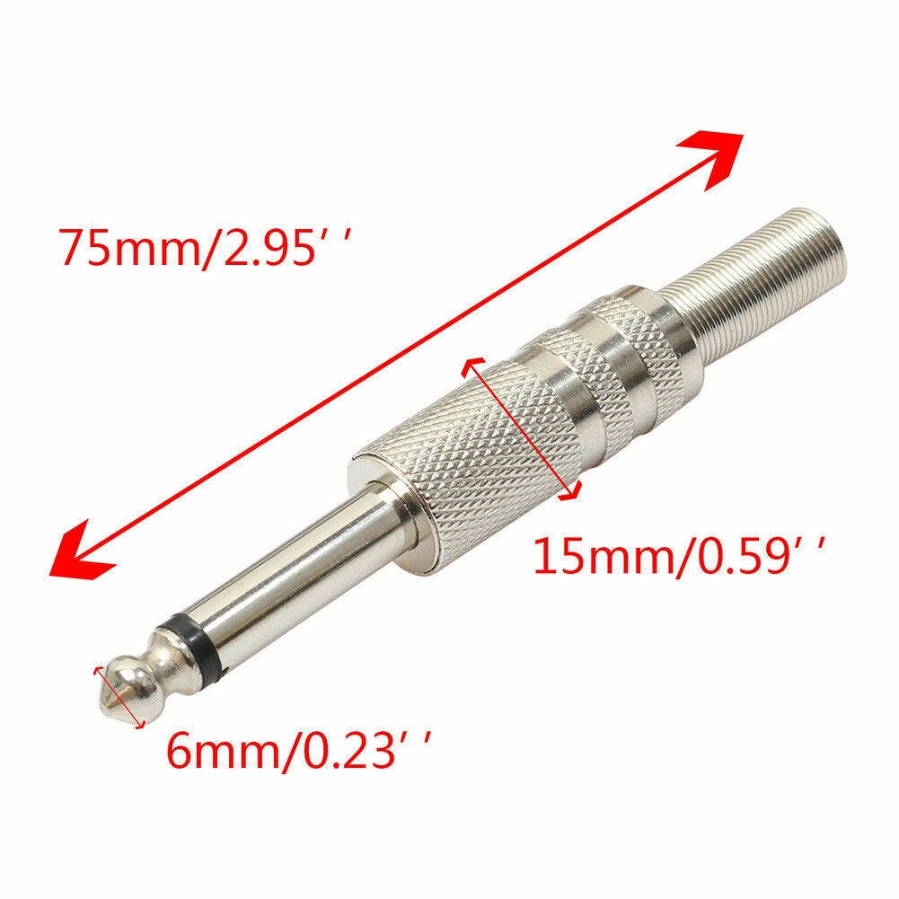 2 Pack 1/4" 6.35 mm Male Mono Monaural Audio Cable Connector Plug