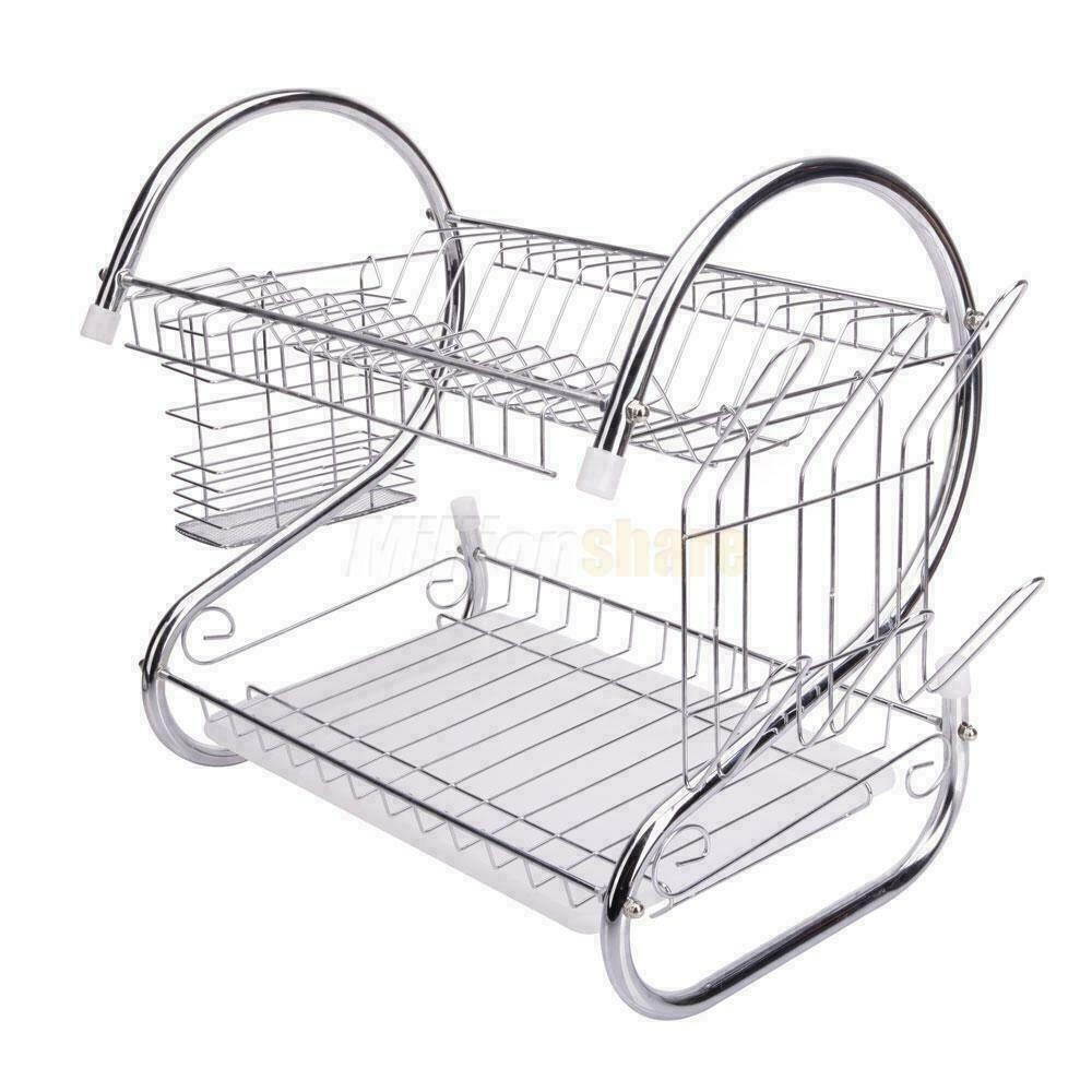 Hot Kitchen Dish Cup Drying Rack Drainer Dryer Tray Cutlery Holder Organizer US