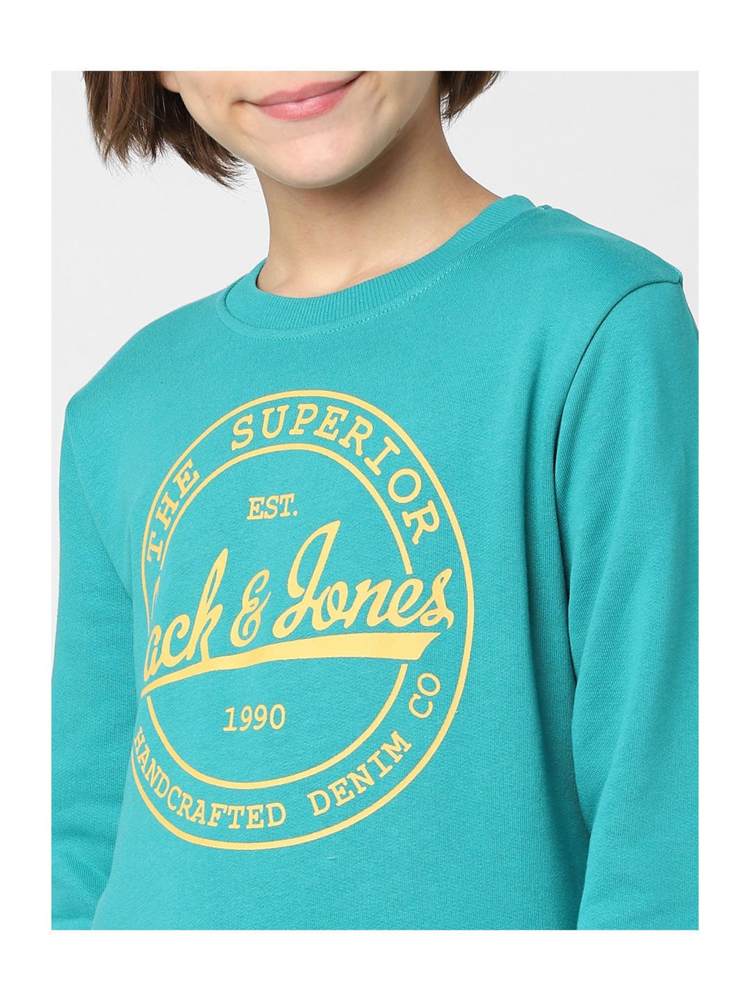 Jack & Jones Junior Blue Printed Full Sleeves Sweatshirt