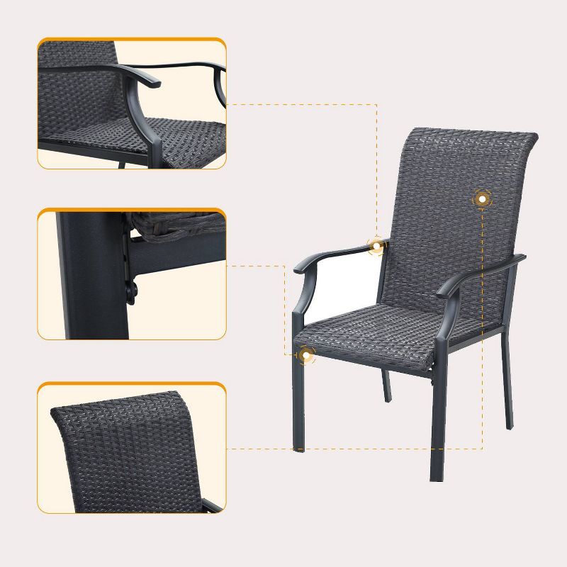 5pc Patio Dining Set with Rattan Arm Chairs & Round Steel Table - Captiva Designs