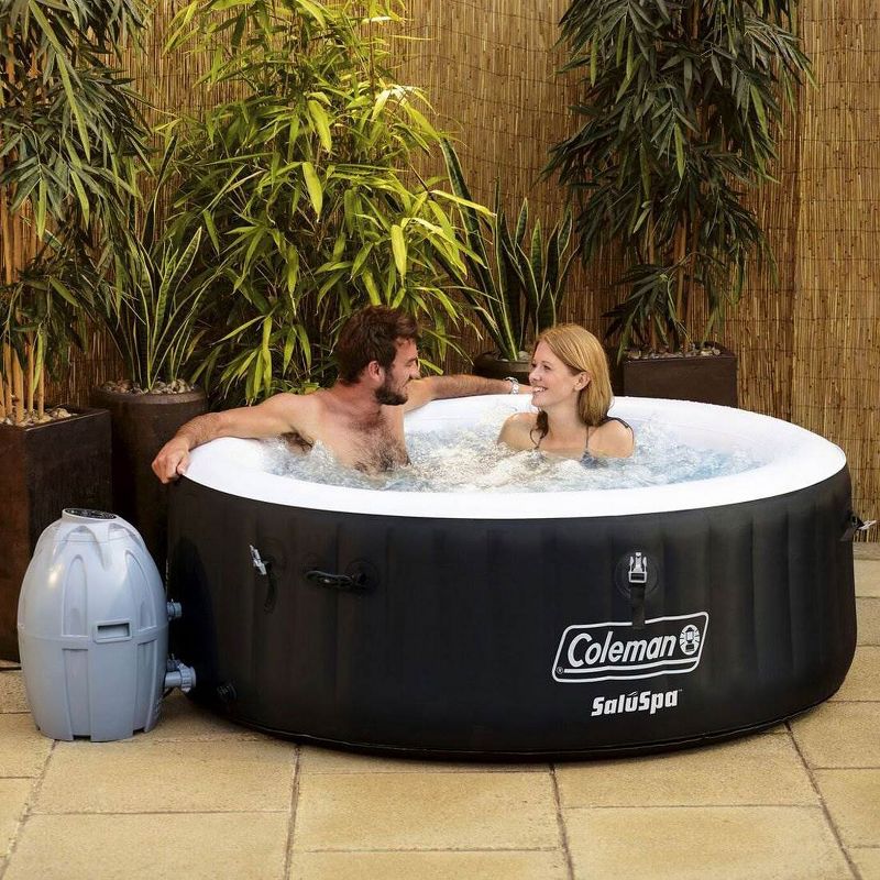 Coleman 13804-BW SaluSpa 4 Person Portable Inflatable Outdoor Round Hot Tub Spa with Air Jets, Pump, and 12 Replacement Filter Cartridges, Black
