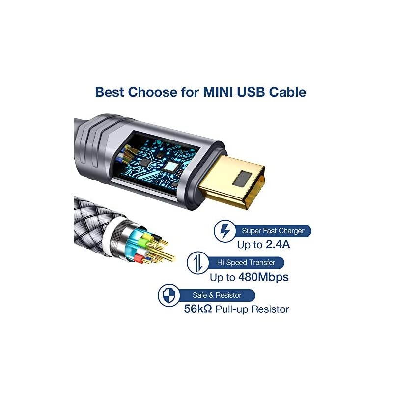 Mini USB Cable[2-Pack 3.3ft+6.6ft],  USB 2.0 A to Mini B Cable Charging Cord Compatible with Ti-84 Plus CE Graphing Calculators, PS3 Controller, GoPro, Digital Camera, GPS Receiver, Dash Cam