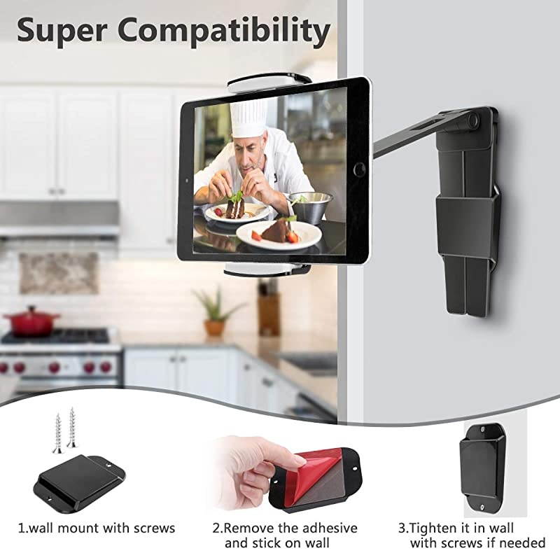 Tablet Stand Tablet Wall Mount Under Cabinet Holder Desktop Tablet Holder for 4496 Width of TabletsPhones Compatible with iPad Pro iPad Pro Air iPad Mini Galaxy Tab More Black