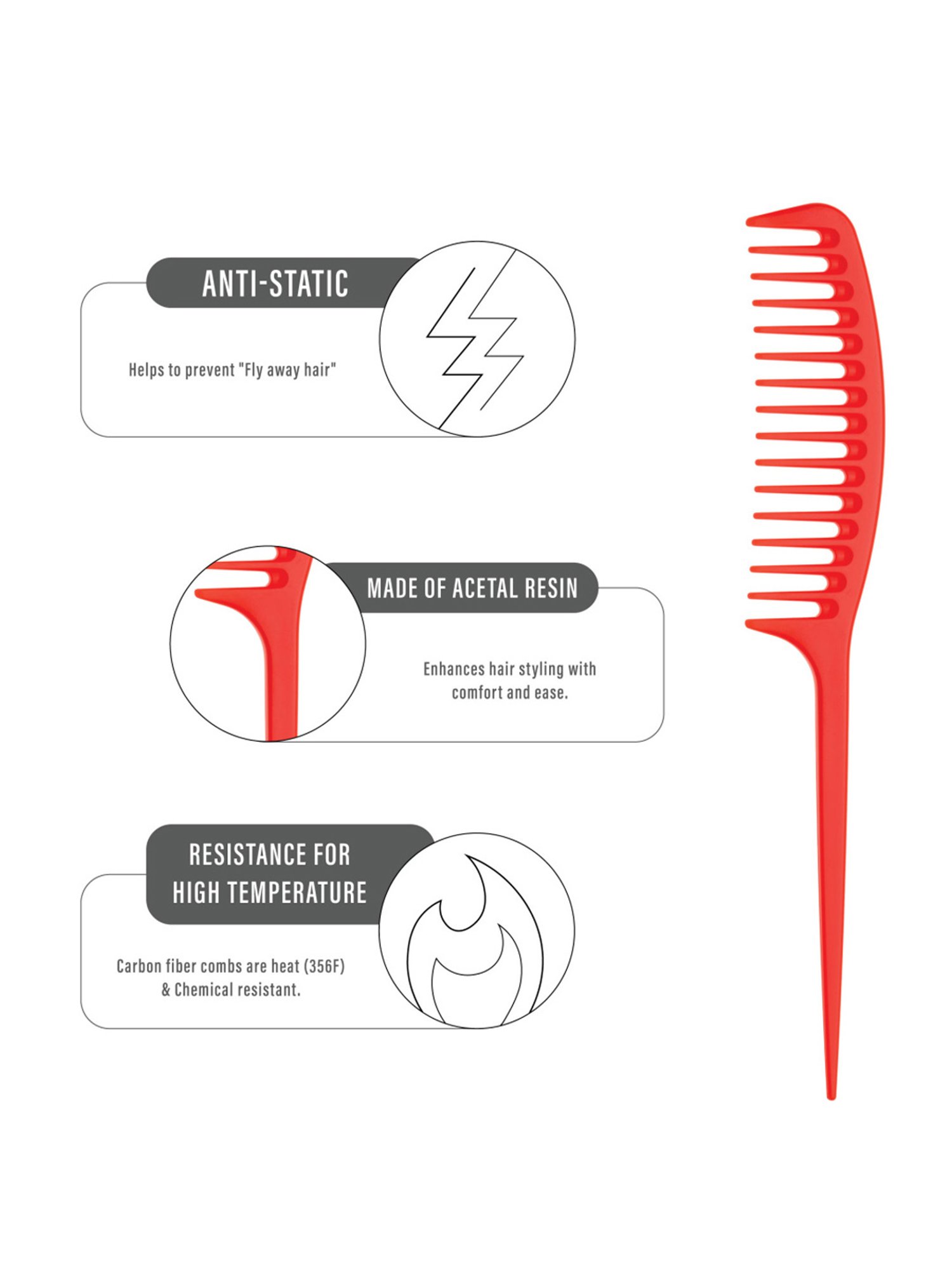 Janeke 1830 Professional Fluo Peach Fashion Unisex Hair Comb