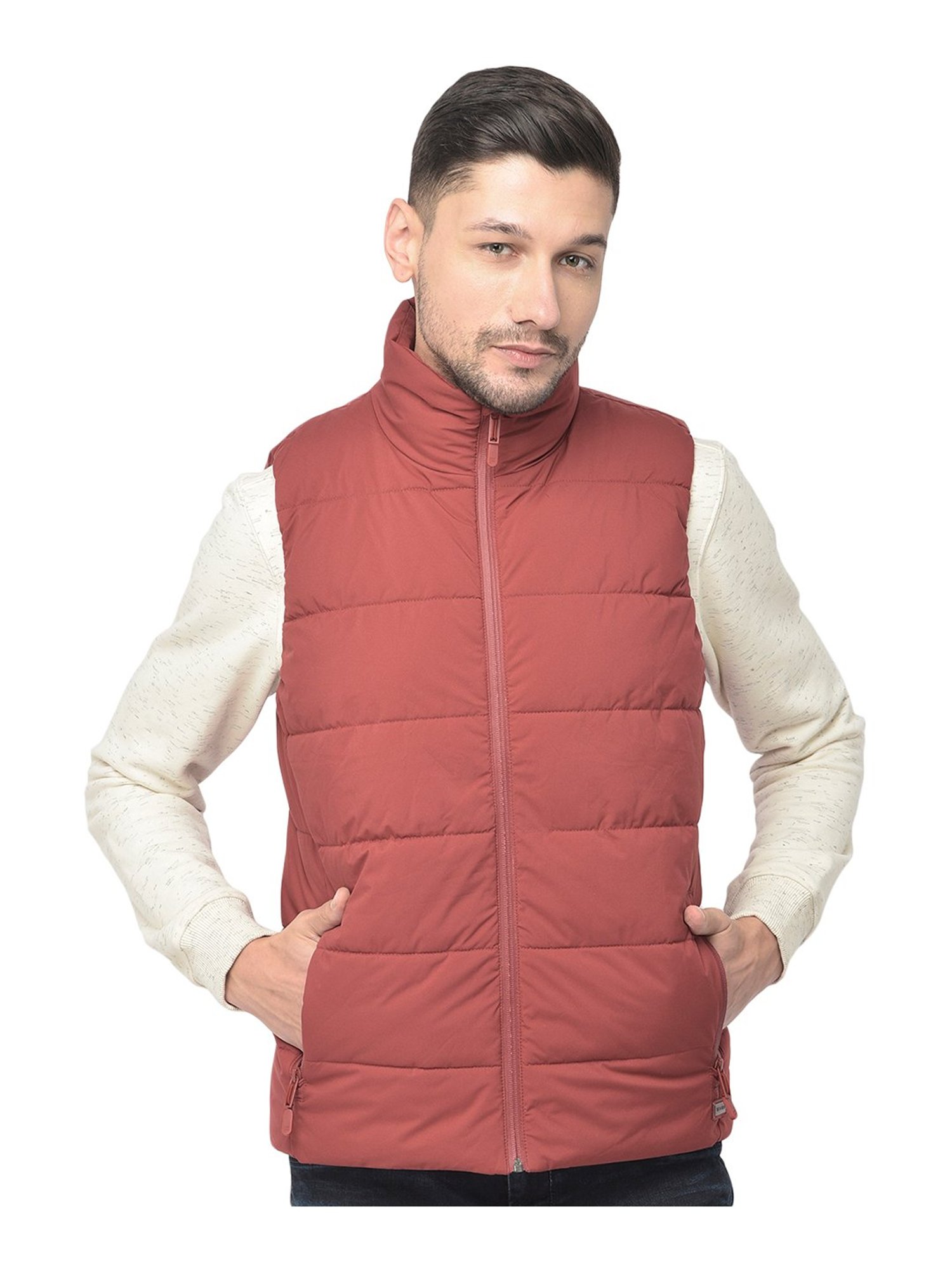 Woods Maroon High Neck Polyester Jacket