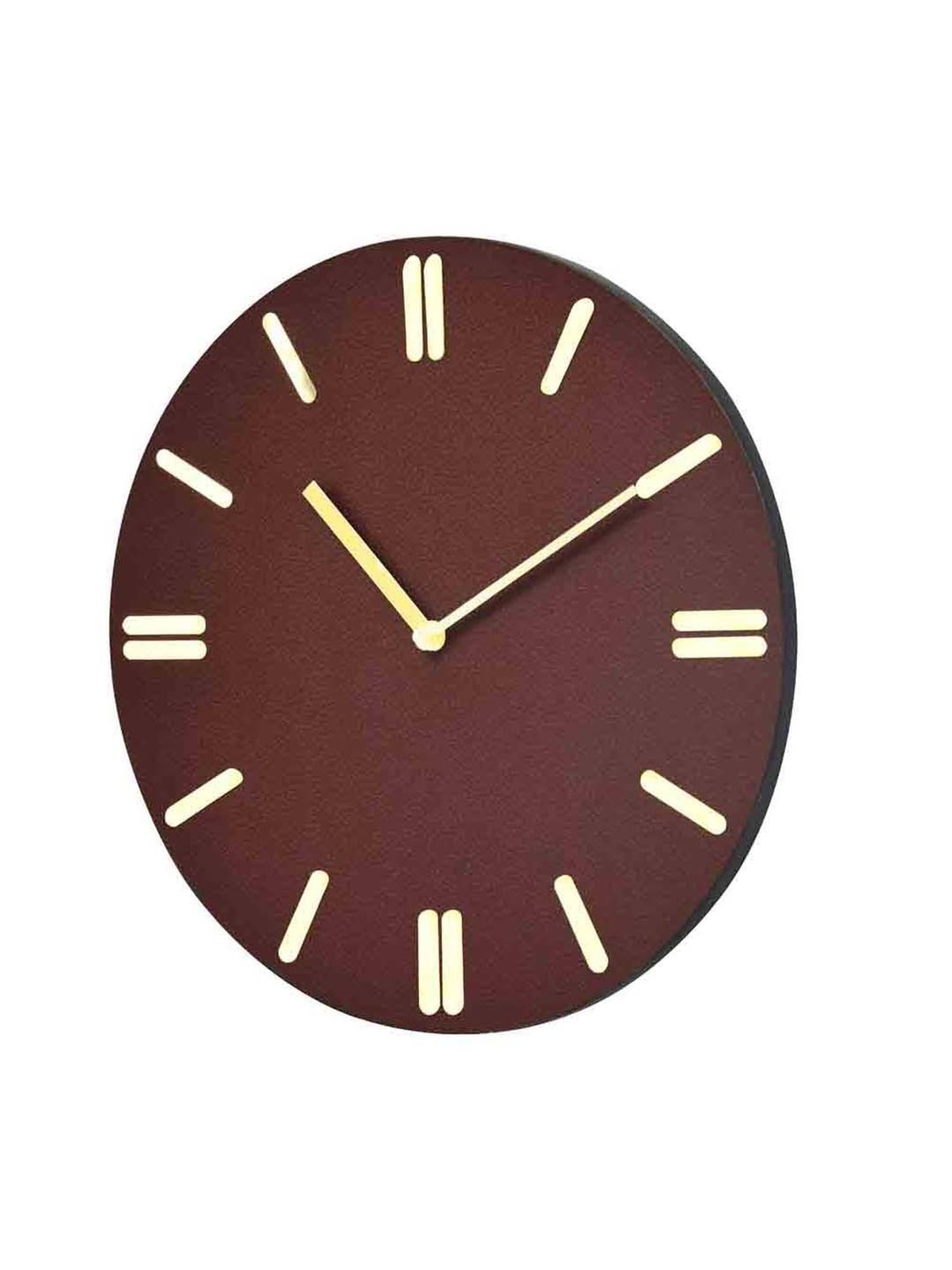 @home Brown Leather Round Analog Wall Clock