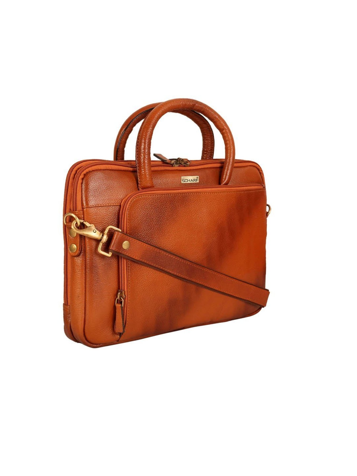 SCHARF Casa Grace Tan Leather Medium Laptop Messenger Bag - 13.4 inches