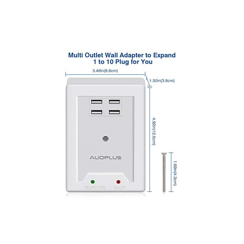 Multi Outlet Wall Adapter,  Power Strip with 6 AC Outlets and 4 USB Ports(5V/3.1A)- Mountable Grounded Surge Protector, Portable Outlet Extender for TV Computer Laptops Smartphone Home Office
