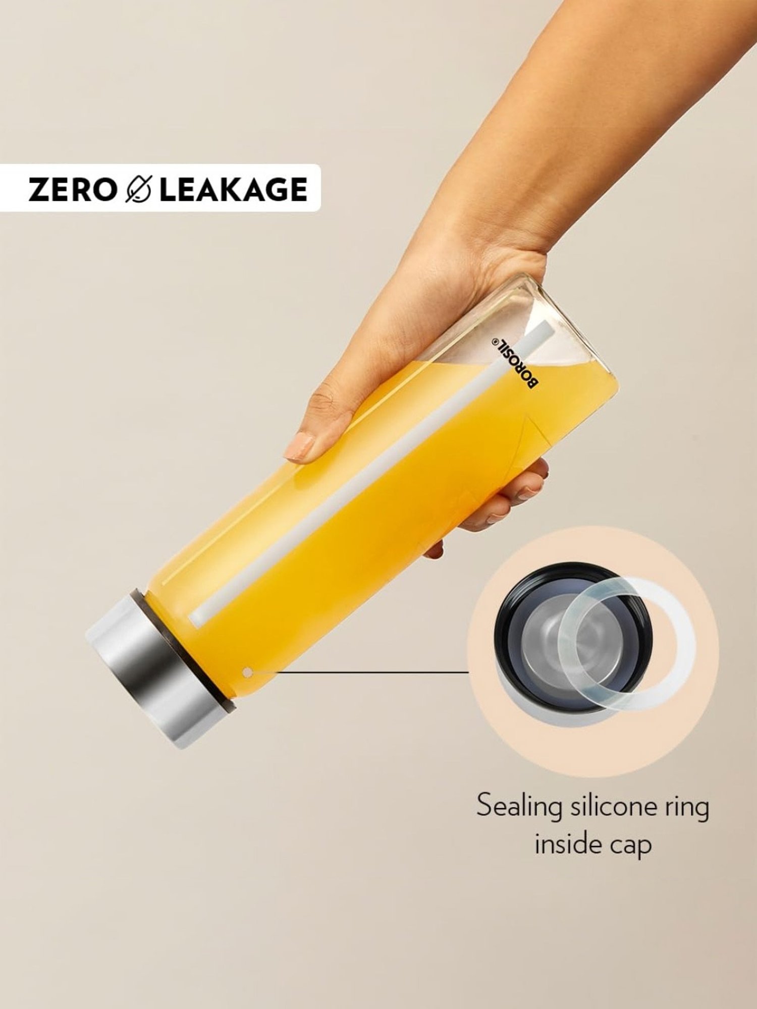 Borosil Water Bottle with Fridge Safe & Leakproof Set of 3 (Transparent, 550 ml)