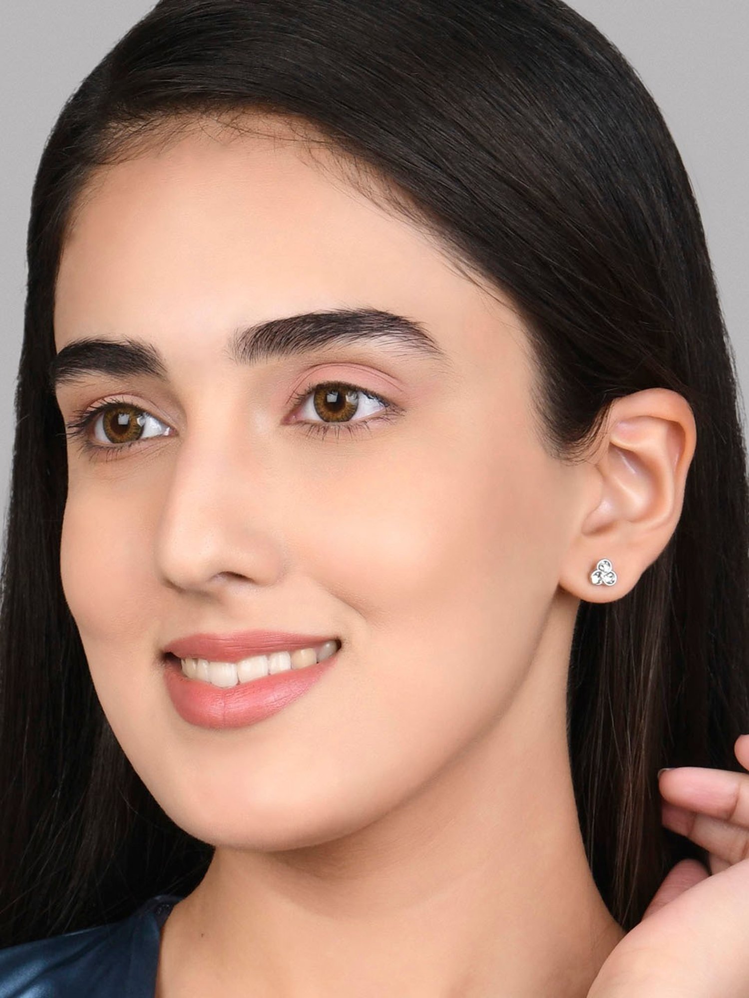 ToniQ Silver Plated Stud Earrings For Women - Set Of 9