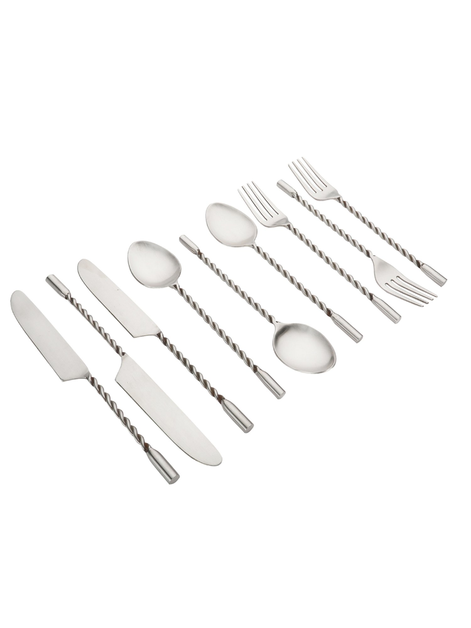 VarEesha Silver Steel Twisted Handle Cutlery Spoons Forks & Knives - Set of 18