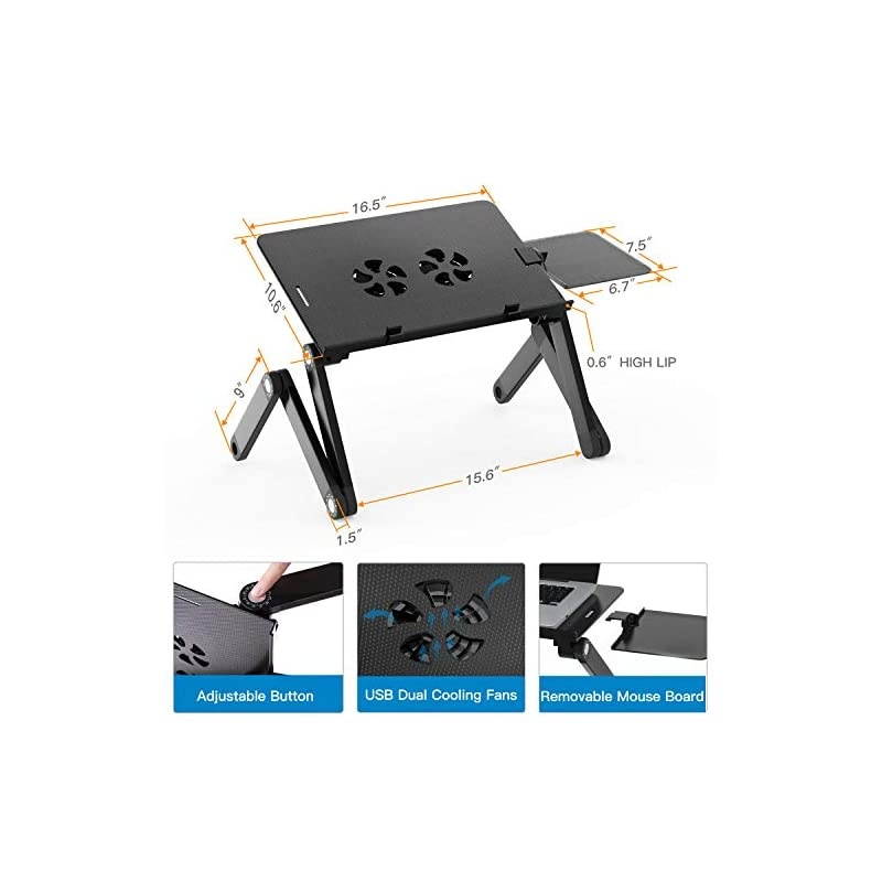 Adjustable Laptop Stand Portable Laptop Table Stand with 2 CPU Cooling FansDetachable Mouse Pad Ergonomic Lap Desk TV Bed Tray Standing Desk
