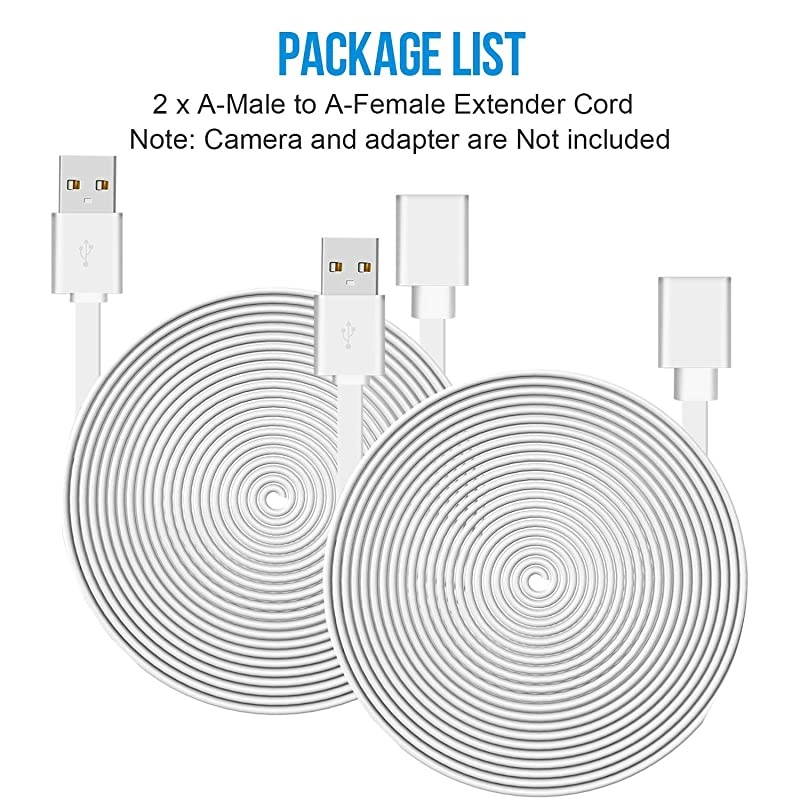 10 Feet Power Extension Cable Compatible with YI Outdoor Security Camera Blink Cam Wyze Cam Nest Cam Zmodo Cam Cloud Cam AMale to AFemale Extender Cord Flat Power Cable 2 Pack
