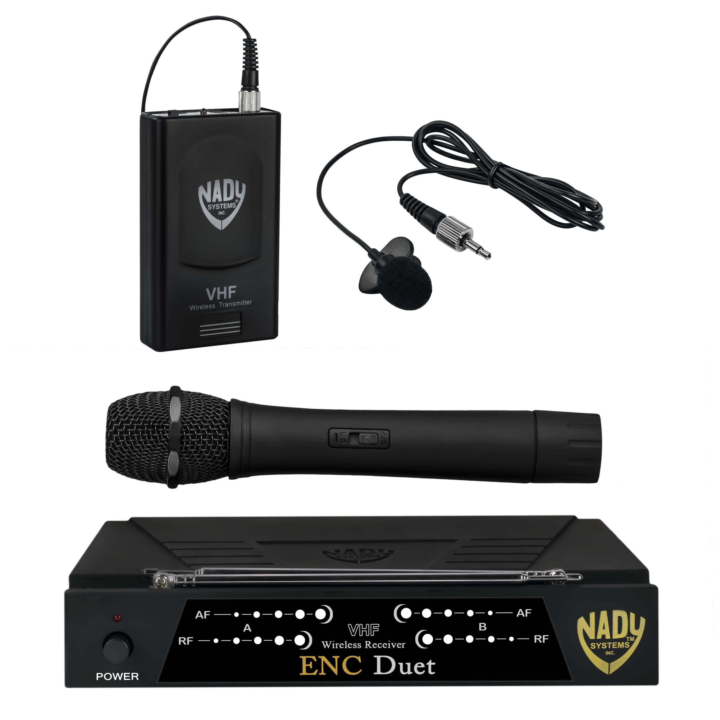 Nady ENC DUET Wireless Dual Channel Handheld & Lapel / Lavalier Microphone System with 2 Wireless Transmitters
